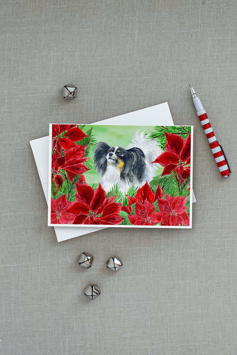 Papillon Poinsettas Greeting Cards Pack of 8 Blank Cards with Envelopes Whimsical A7 Size 5x7