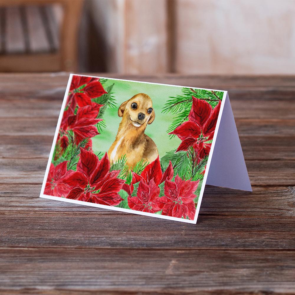 Chihuahua Poinsettas Greeting Cards Pack of 8 Blank Cards with Envelopes Whimsical A7 Size 5x7