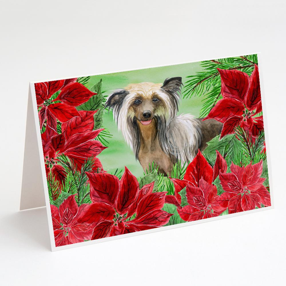 Chinese Crested Poinsettas Greeting Cards Pack of 8 Blank Cards with Envelopes Whimsical A7 Size 5x7