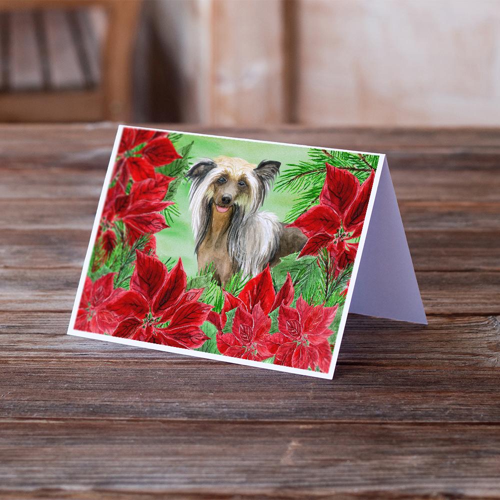 Chinese Crested Poinsettas Greeting Cards Pack of 8 Blank Cards with Envelopes Whimsical A7 Size 5x7