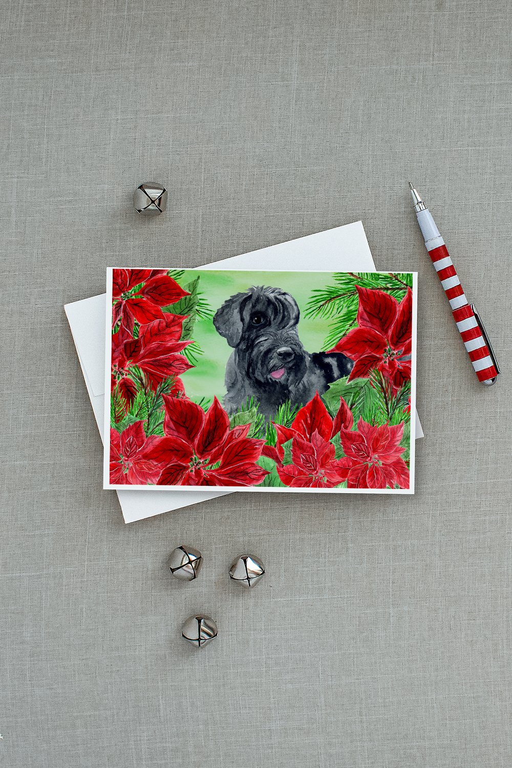 Giant Schnauzer Poinsettas Greeting Cards Pack of 8 Blank Cards with Envelopes Whimsical A7 Size 5x7