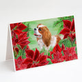 Cavalier Spaniel Poinsettas Greeting Cards Pack of 8 Blank Cards with Envelopes Whimsical A7 Size 5x7