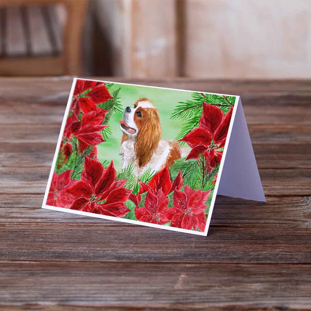 Cavalier Spaniel Poinsettas Greeting Cards Pack of 8 Blank Cards with Envelopes Whimsical A7 Size 5x7