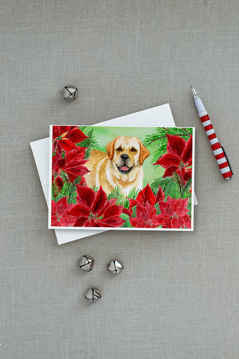 Golden Retriever Poinsettas Greeting Cards Pack of 8 Blank Cards with Envelopes Whimsical A7 Size 5x7