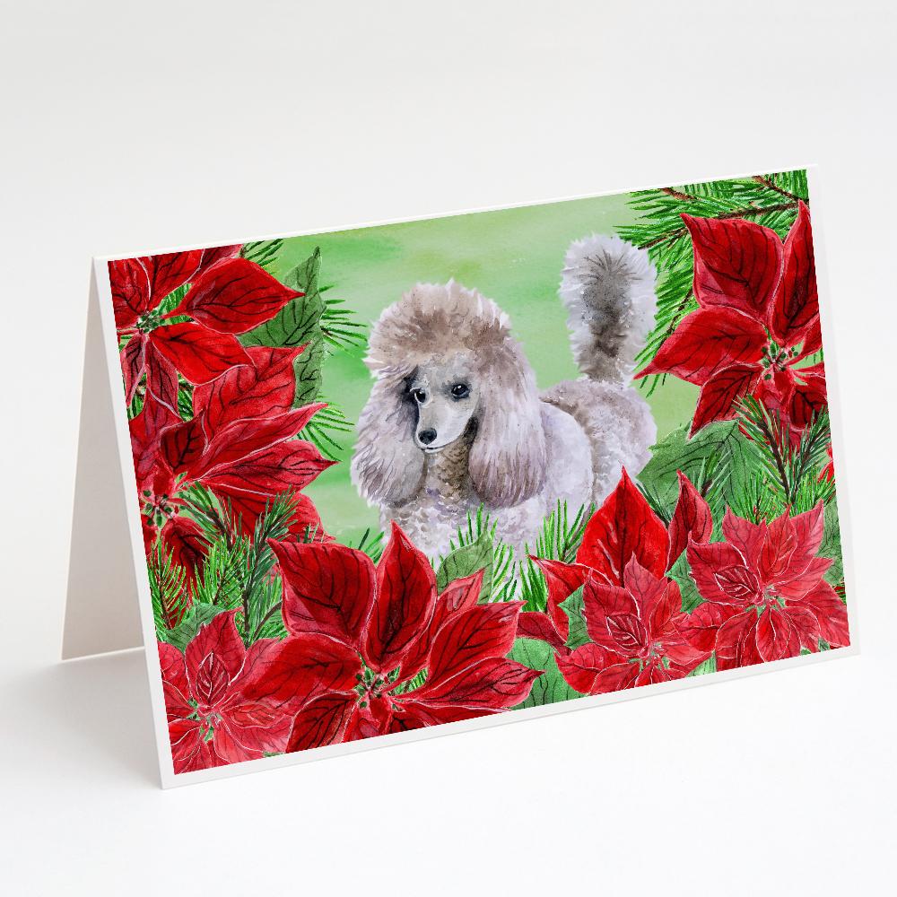 Poodle Poinsettas Greeting Cards Pack of 8 Blank Cards with Envelopes Whimsical A7 Size 5x7