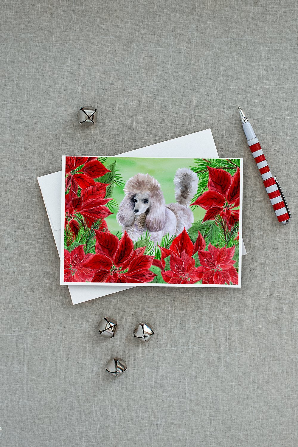 Poodle Poinsettas Greeting Cards Pack of 8 Blank Cards with Envelopes Whimsical A7 Size 5x7