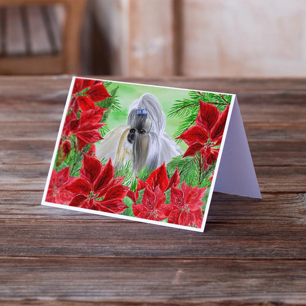 Shih Tzu Poinsettas Greeting Cards Pack of 8 Blank Cards with Envelopes Whimsical A7 Size 5x7