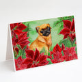 Small Brabant Griffon Poinsettas Greeting Cards Pack of 8 Blank Cards with Envelopes Whimsical A7 Size 5x7