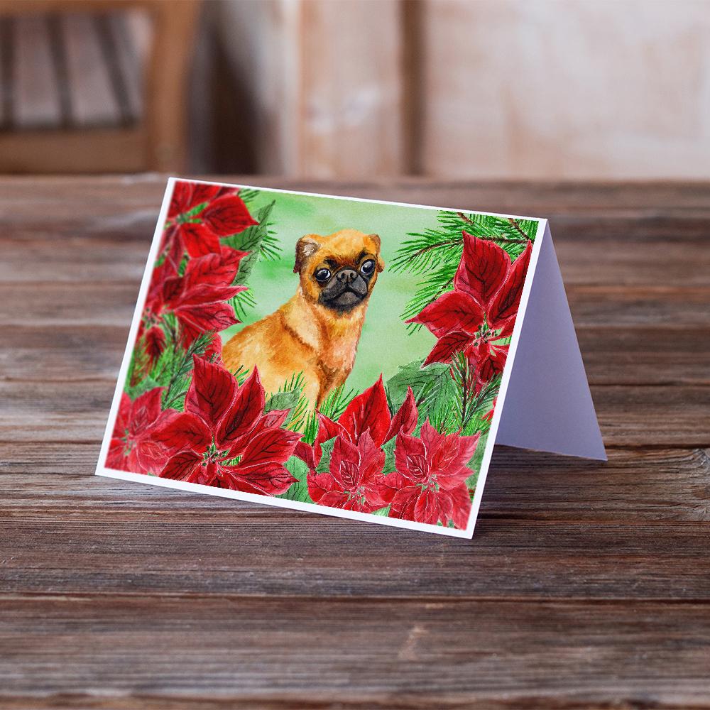 Small Brabant Griffon Poinsettas Greeting Cards Pack of 8 Blank Cards with Envelopes Whimsical A7 Size 5x7