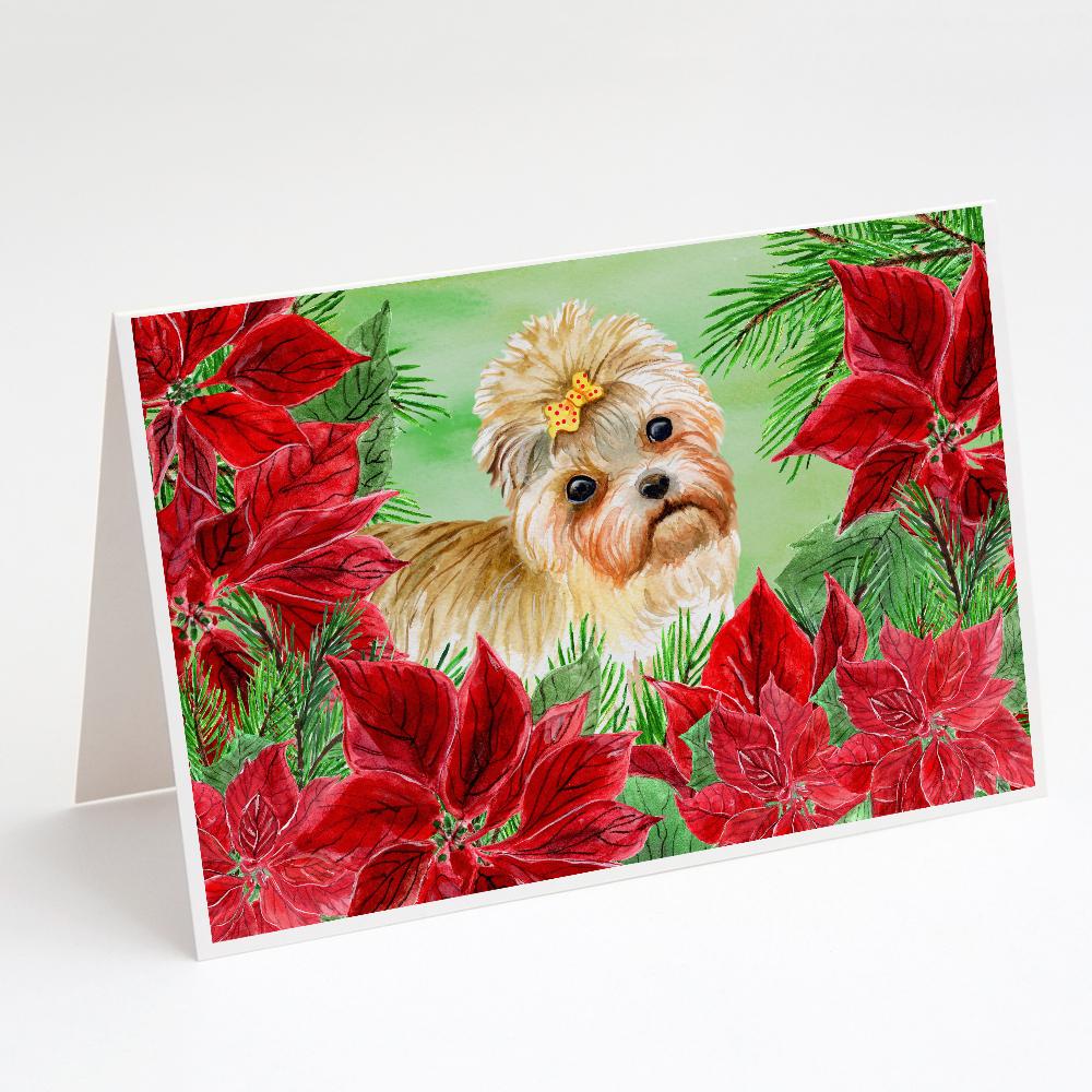Morkie Poinsettas Greeting Cards Pack of 8 Blank Cards with Envelopes Whimsical A7 Size 5x7