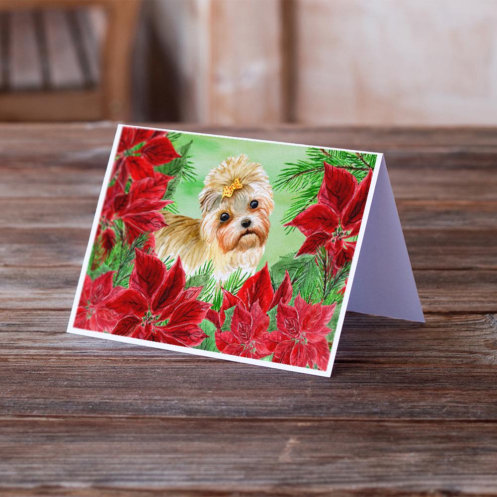 Morkie Poinsettas Greeting Cards Pack of 8 Blank Cards with Envelopes Whimsical A7 Size 5x7