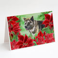 American Akita Poinsettas Greeting Cards Pack of 8 Blank Cards with Envelopes Whimsical A7 Size 5x7