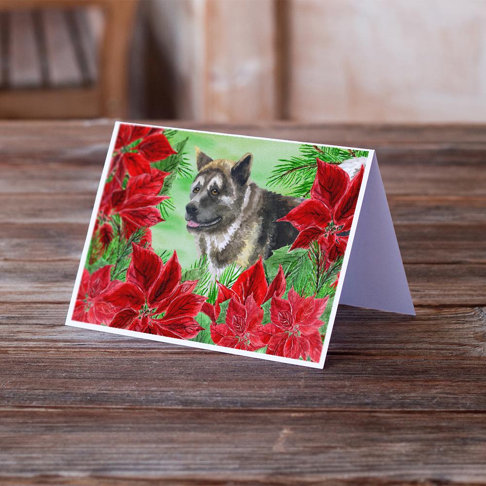 American Akita Poinsettas Greeting Cards Pack of 8 Blank Cards with Envelopes Whimsical A7 Size 5x7