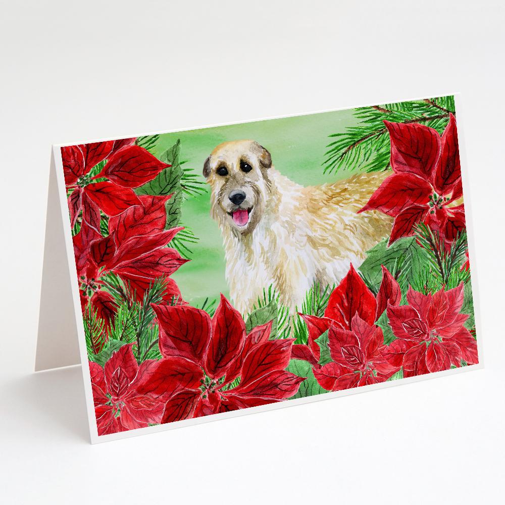 Irish Wolfhound Poinsettas Greeting Cards Pack of 8 Blank Cards with Envelopes Whimsical A7 Size 5x7
