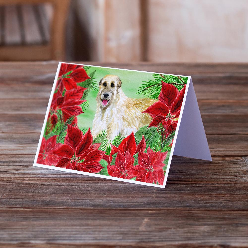 Irish Wolfhound Poinsettas Greeting Cards Pack of 8 Blank Cards with Envelopes Whimsical A7 Size 5x7