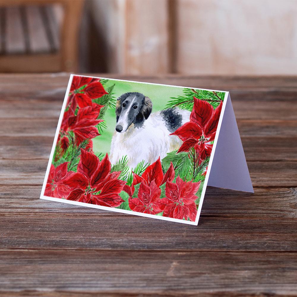 Borzoi Poinsettas Greeting Cards Pack of 8 Blank Cards with Envelopes Whimsical A7 Size 5x7