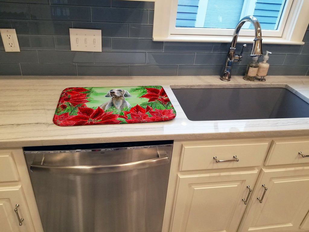 Weimaraner Poinsettas Dish Drying Mat Absorbent Dish Drying Mat Pad for Kitchen Counter Dish Drainer Mat for Countertop, 14 x 21", Multicolor