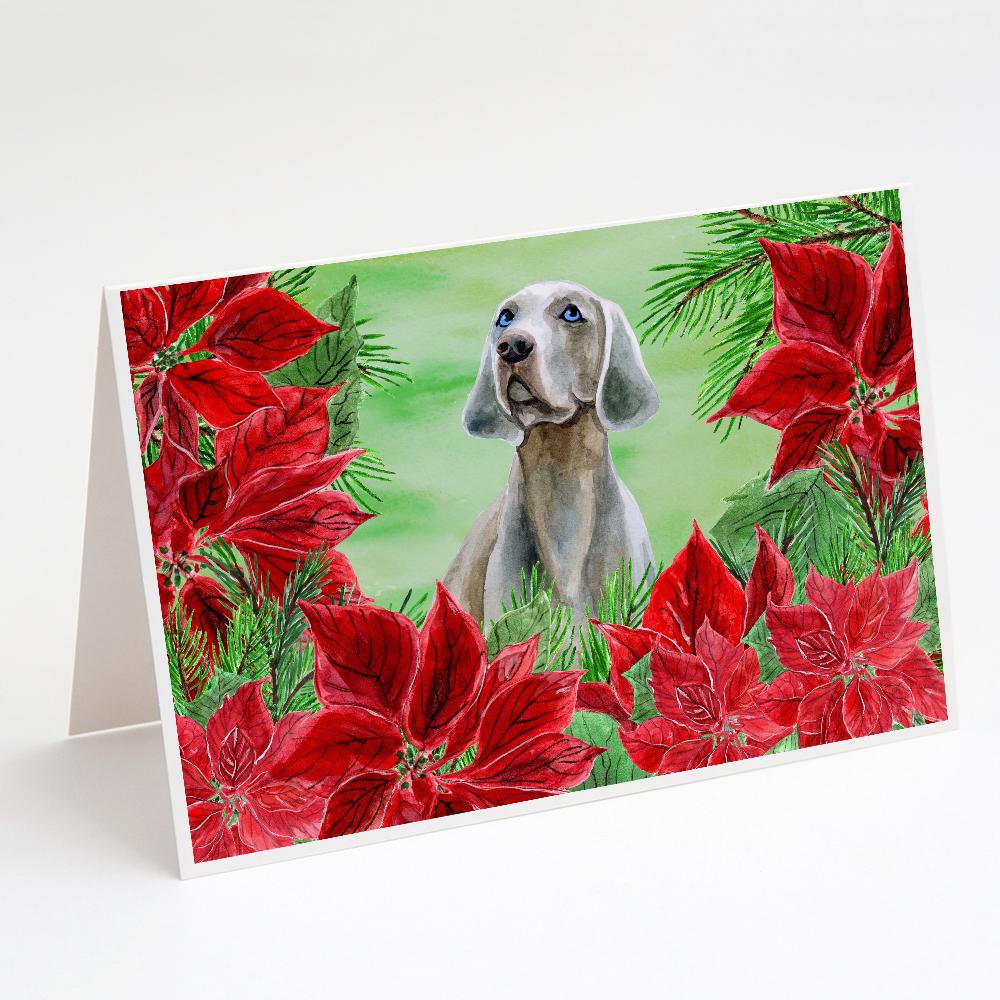 Weimaraner Poinsettas Greeting Cards Pack of 8 Blank Cards with Envelopes Whimsical A7 Size 5x7