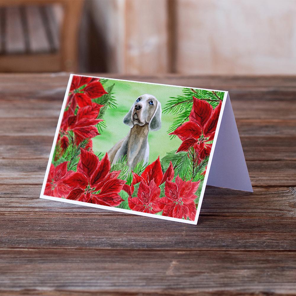 Weimaraner Poinsettas Greeting Cards Pack of 8 Blank Cards with Envelopes Whimsical A7 Size 5x7