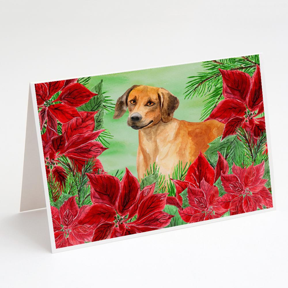 Rhodesian Ridgeback Poinsettas Greeting Cards Pack of 8 Blank Cards with Envelopes Whimsical A7 Size 5x7