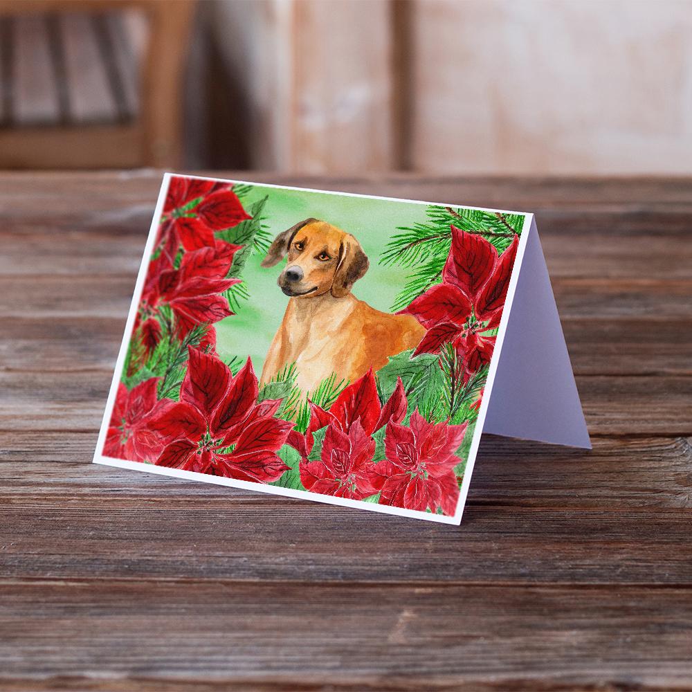 Rhodesian Ridgeback Poinsettas Greeting Cards Pack of 8 Blank Cards with Envelopes Whimsical A7 Size 5x7