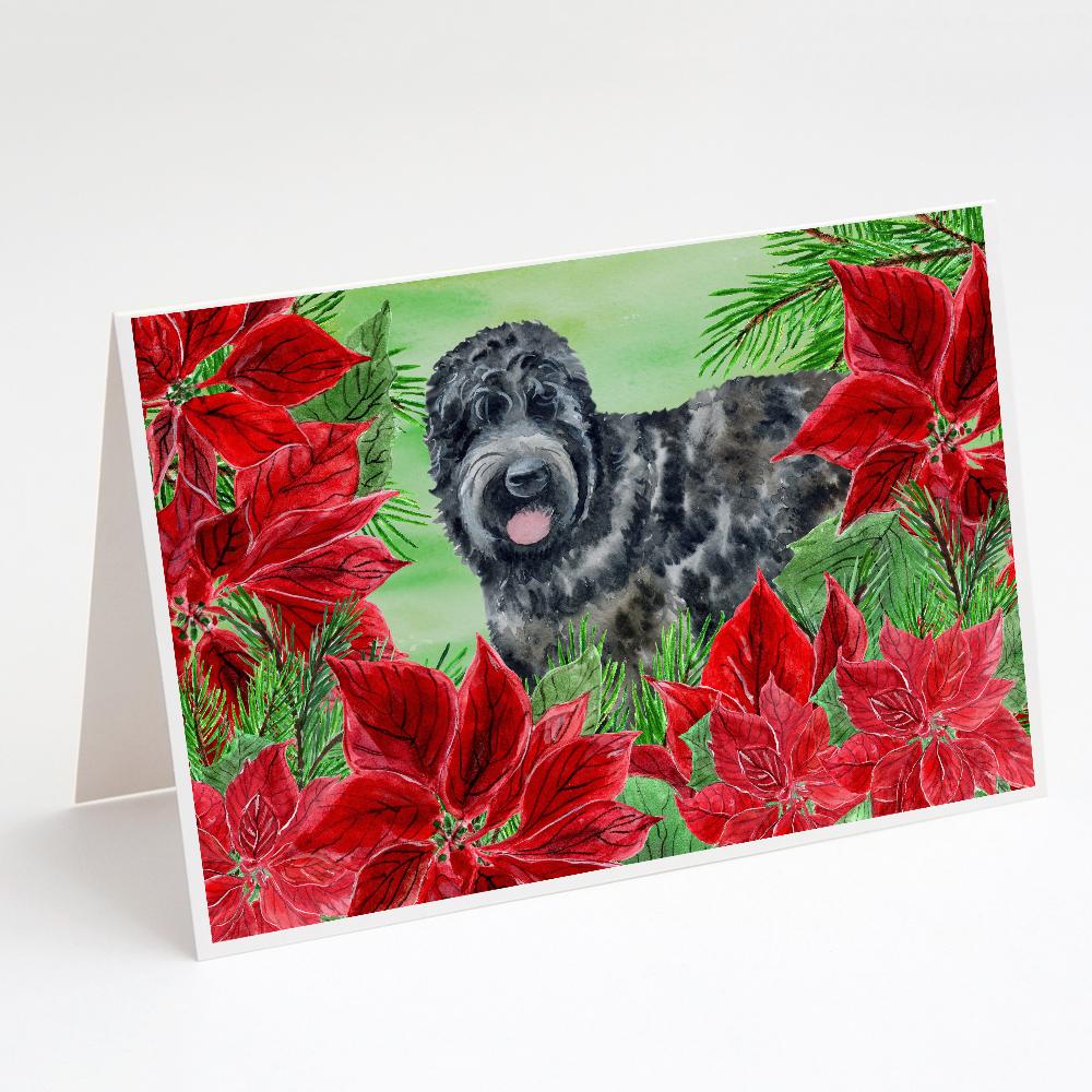Black Russian Terrier Poinsettas Greeting Cards Pack of 8 Blank Cards with Envelopes Whimsical A7 Size 5x7