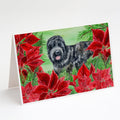 Black Russian Terrier Poinsettas Greeting Cards Pack of 8 Blank Cards with Envelopes Whimsical A7 Size 5x7
