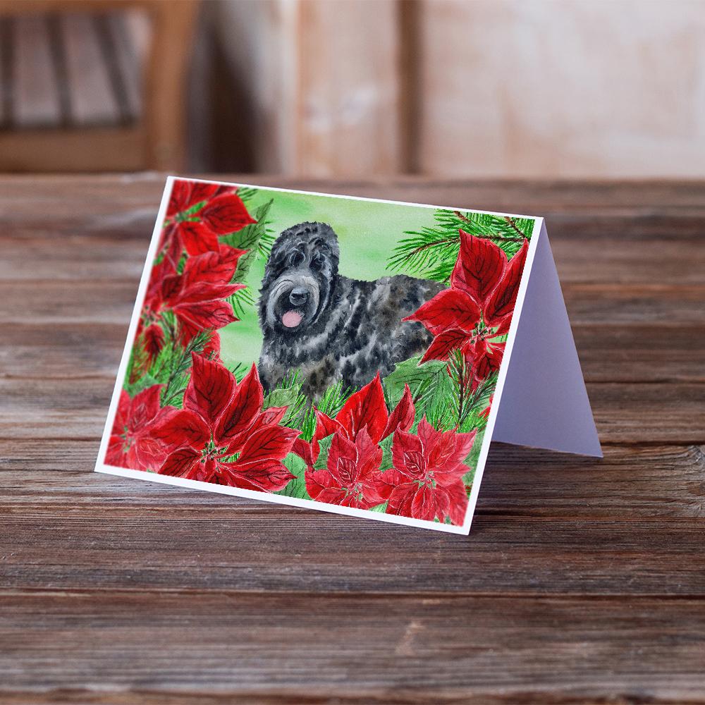 Black Russian Terrier Poinsettas Greeting Cards Pack of 8 Blank Cards with Envelopes Whimsical A7 Size 5x7