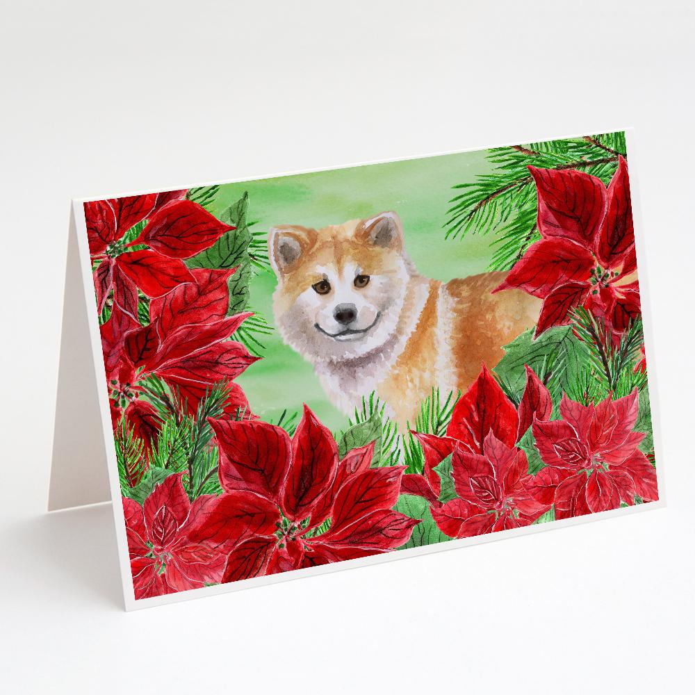Shiba Inu Poinsettas Greeting Cards Pack of 8 Blank Cards with Envelopes Whimsical A7 Size 5x7