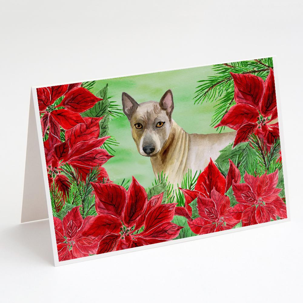 Thai Ridgeback Poinsettas Greeting Cards Pack of 8 Blank Cards with Envelopes Whimsical A7 Size 5x7