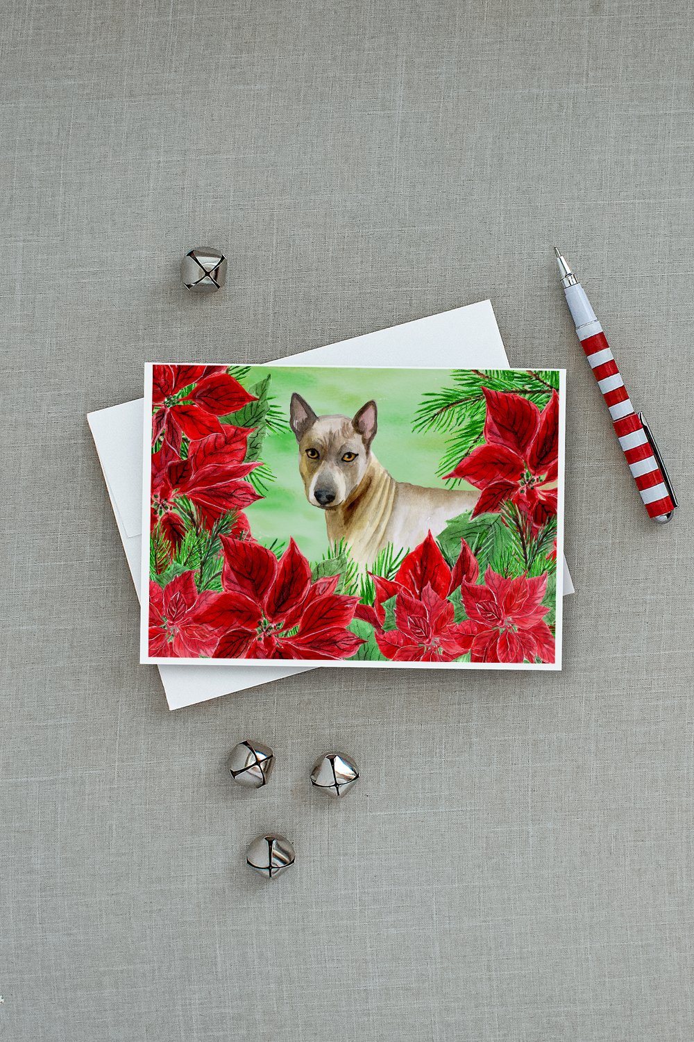 Thai Ridgeback Poinsettas Greeting Cards Pack of 8 Blank Cards with Envelopes Whimsical A7 Size 5x7