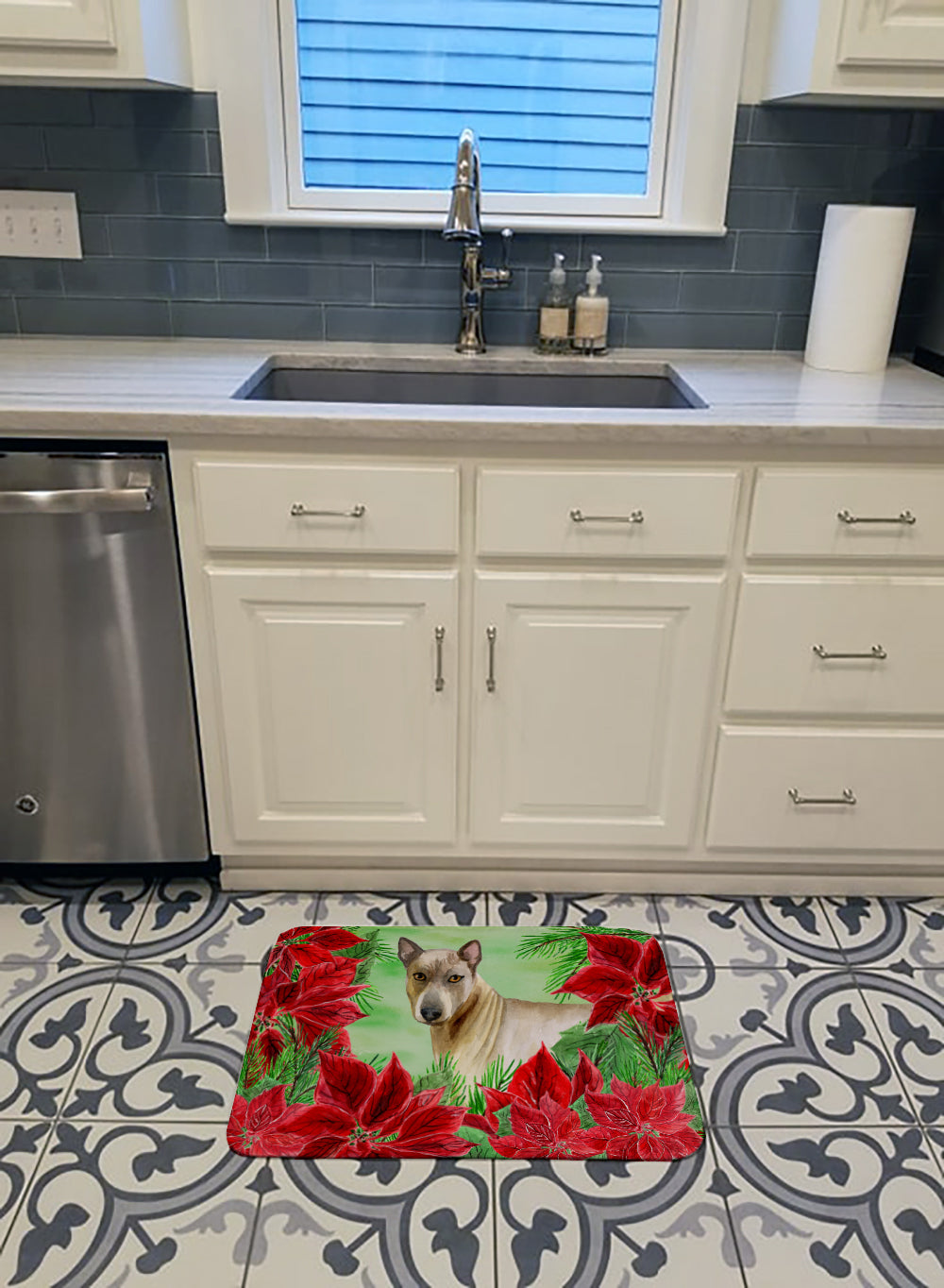 Thai Ridgeback Poinsettas Memory Foam Kitchen Mat Machine Washable Anti-Fatigue Cushion Comfort Bath or Kitchen Rug