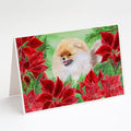 Pomeranian Poinsettas Greeting Cards Pack of 8 Blank Cards with Envelopes Whimsical A7 Size 5x7