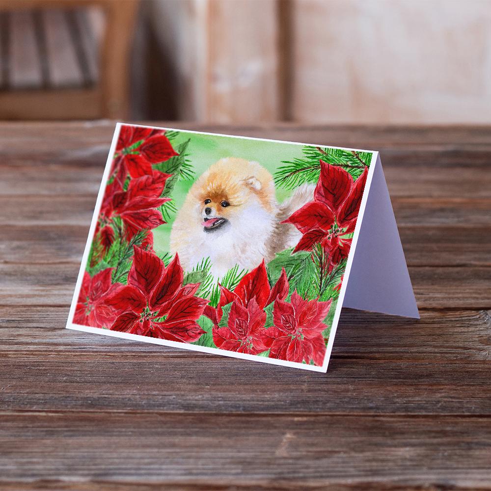 Pomeranian Poinsettas Greeting Cards Pack of 8 Blank Cards with Envelopes Whimsical A7 Size 5x7
