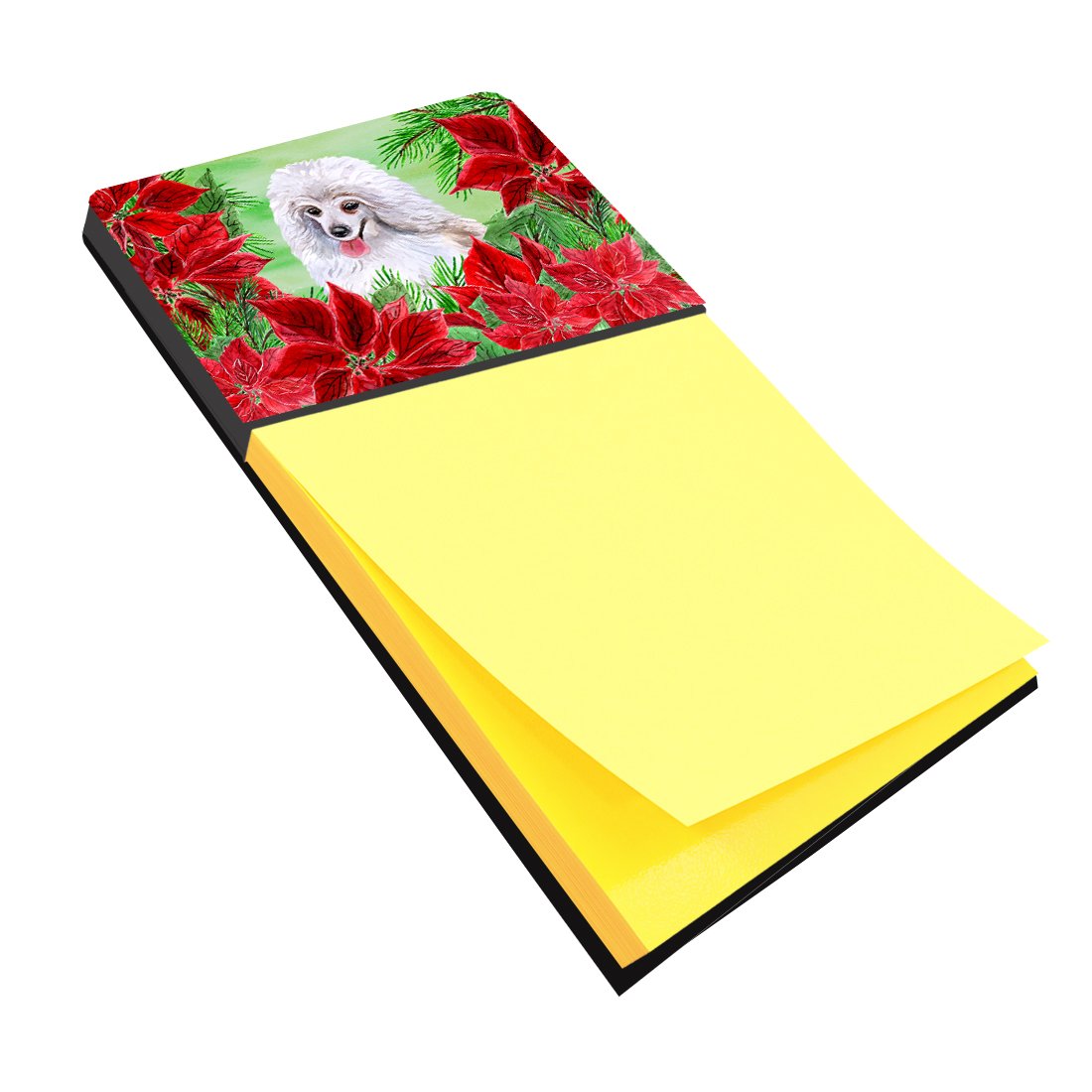 Medium White Poodle Poinsettas Watercolor Sticky Note Holder Refillable Dispenser Desk Accessory 3x3 Pad Gift