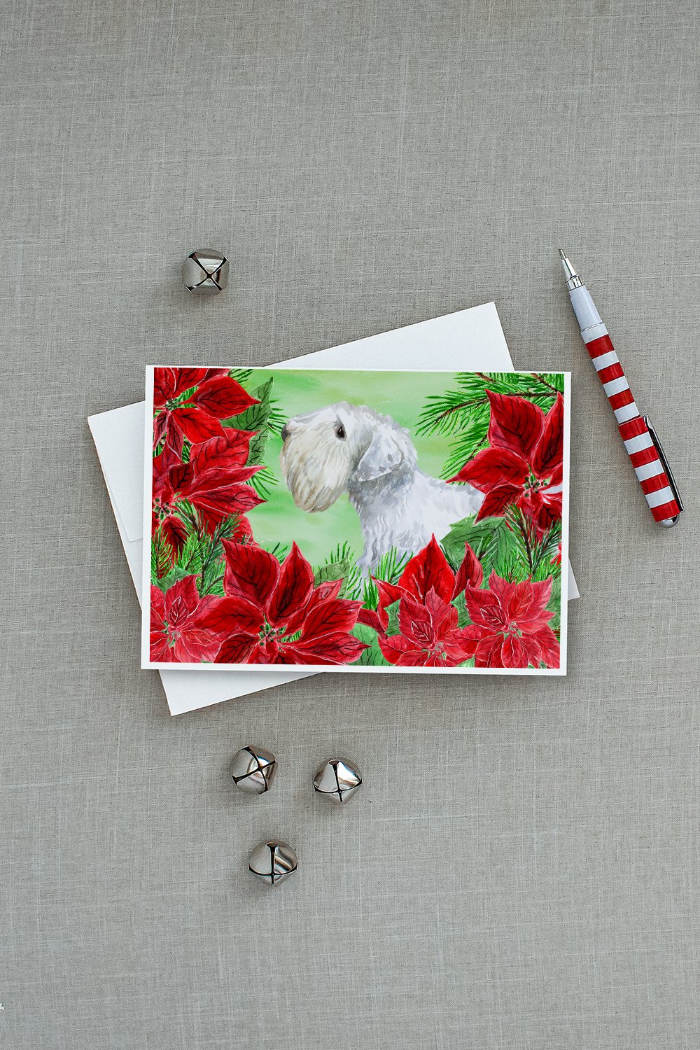 Sealyham Terrier Poinsettas Greeting Cards Pack of 8 Blank Cards with Envelopes Whimsical A7 Size 5x7