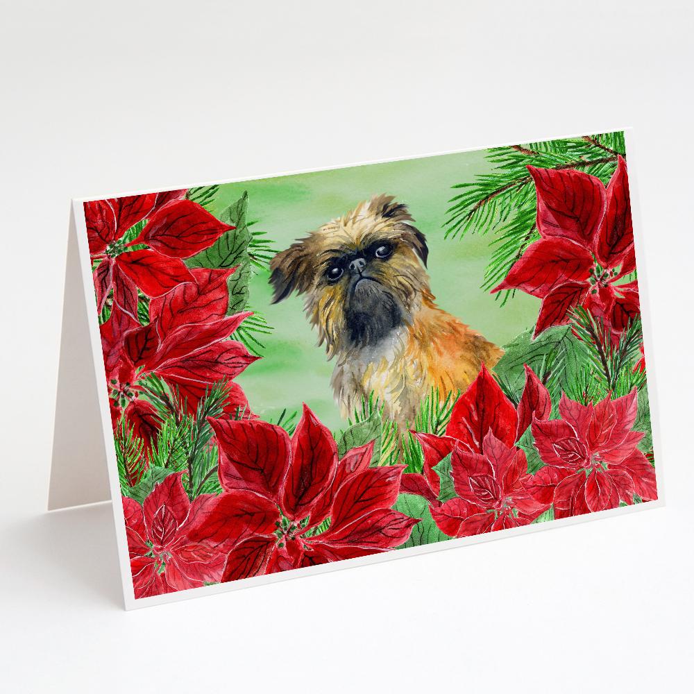 Brussels Griffon Poinsettas Greeting Cards Pack of 8 Blank Cards with Envelopes Whimsical A7 Size 5x7
