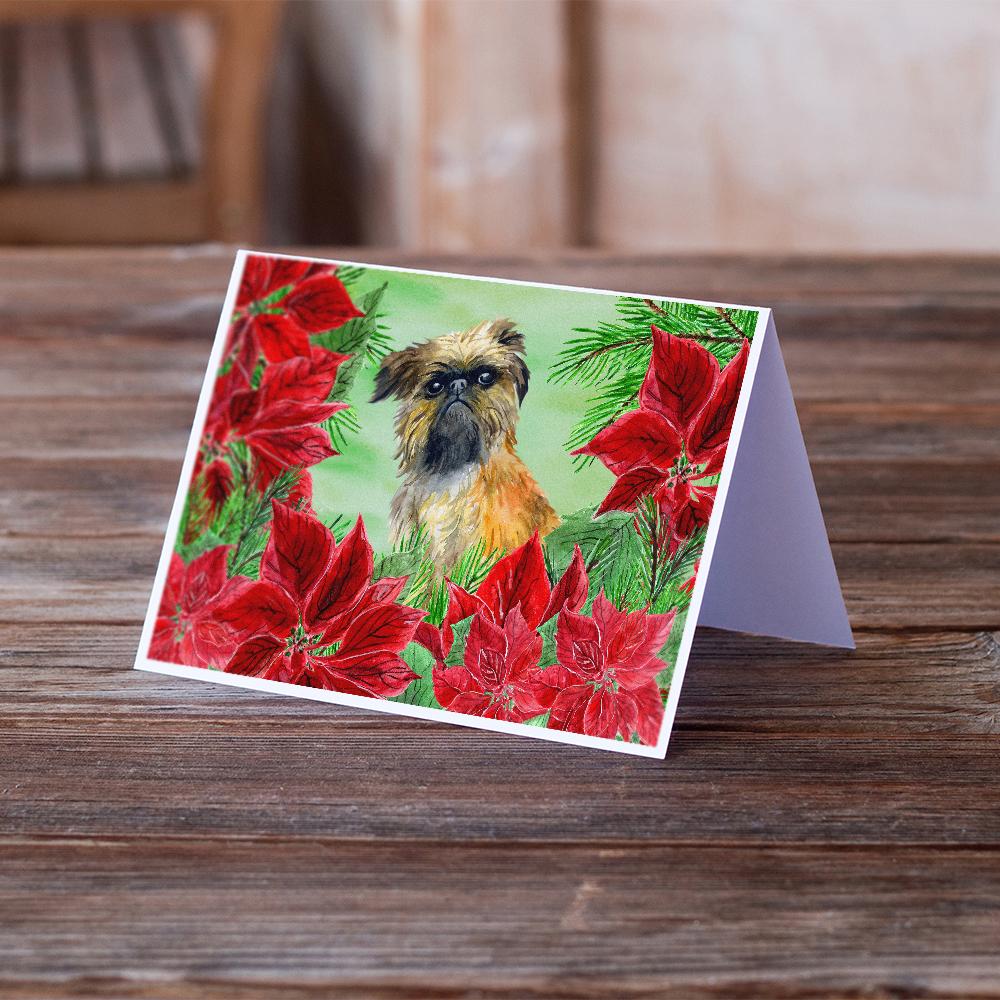 Brussels Griffon Poinsettas Greeting Cards Pack of 8 Blank Cards with Envelopes Whimsical A7 Size 5x7