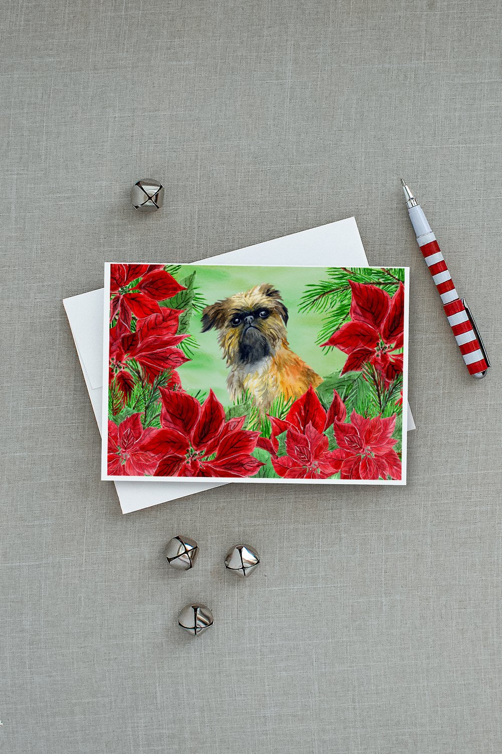 Brussels Griffon Poinsettas Greeting Cards Pack of 8 Blank Cards with Envelopes Whimsical A7 Size 5x7