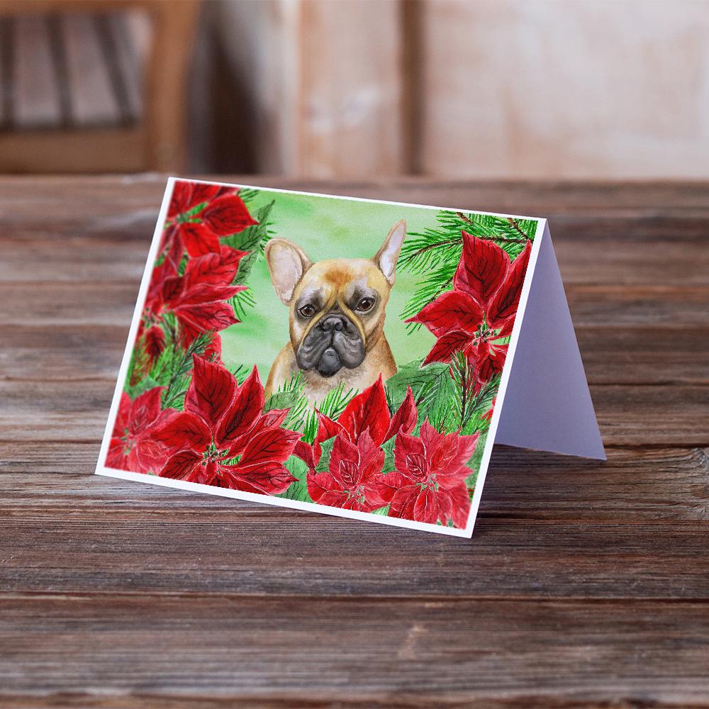 French Bulldog Poinsettas Greeting Cards Pack of 8 Blank Cards with Envelopes Whimsical A7 Size 5x7