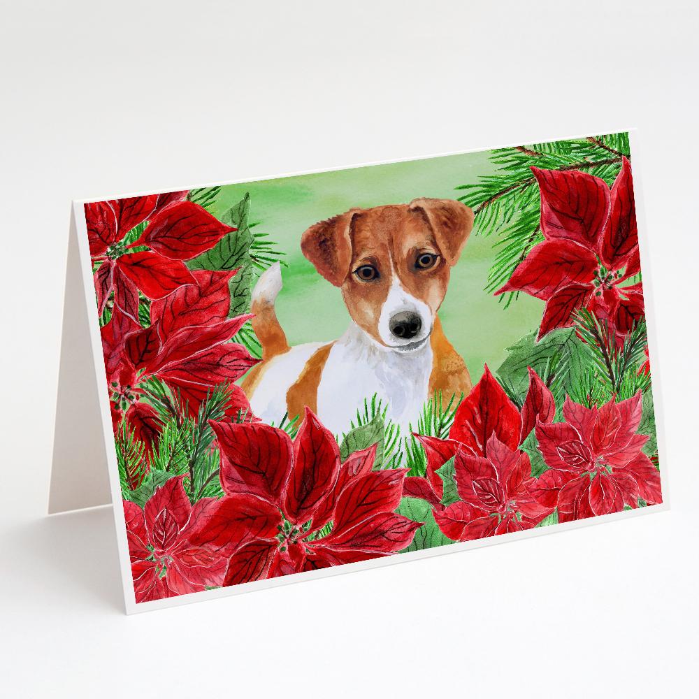 Jack Russell Terrier Poinsettas Greeting Cards Pack of 8 Blank Cards with Envelopes Whimsical A7 Size 5x7