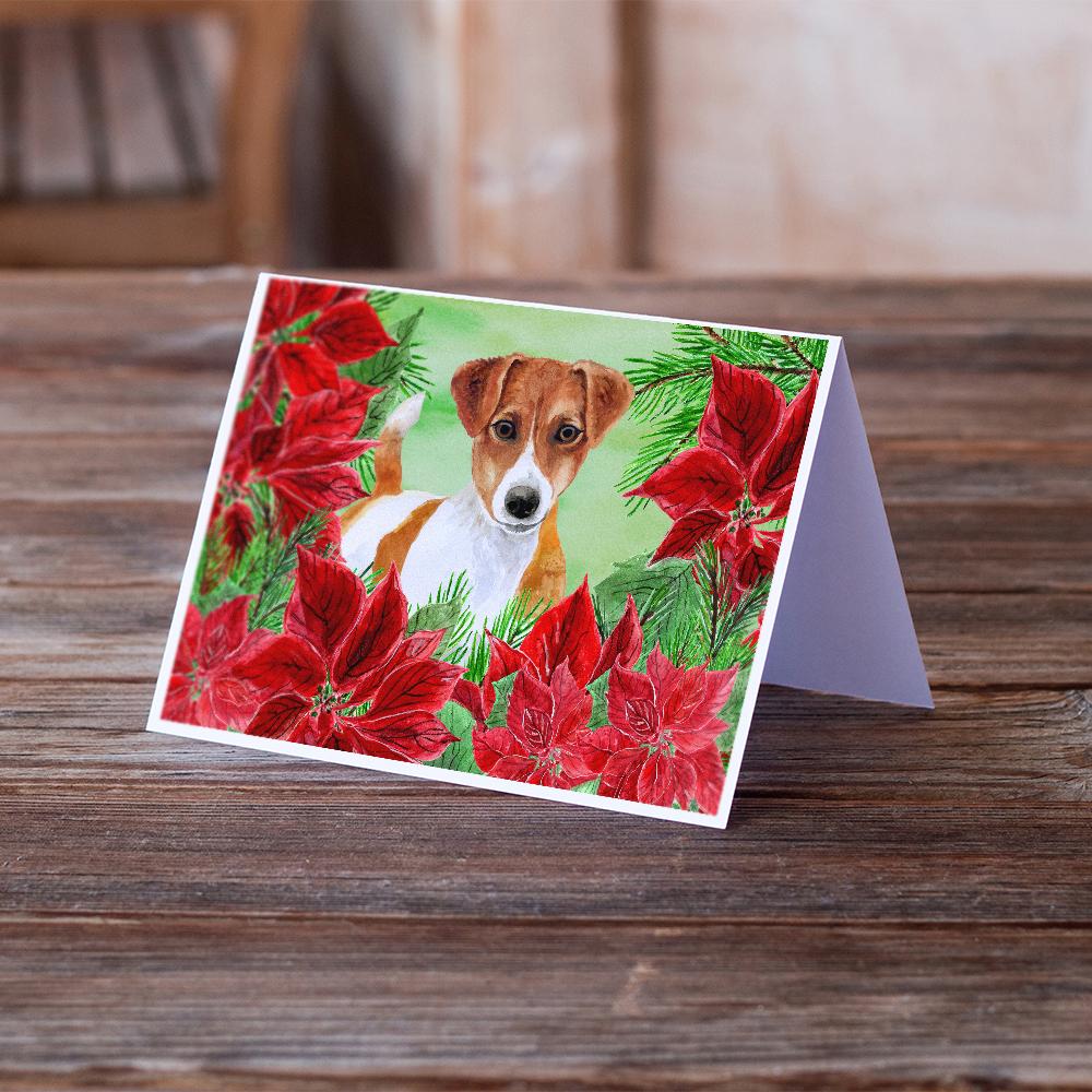 Jack Russell Terrier Poinsettas Greeting Cards Pack of 8 Blank Cards with Envelopes Whimsical A7 Size 5x7