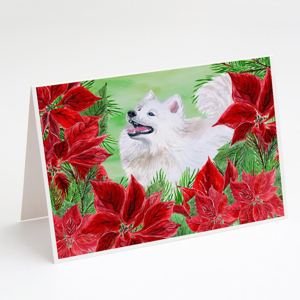 Samoyed Poinsettas Greeting Cards Pack of 8 Blank Cards with Envelopes Whimsical A7 Size 5x7