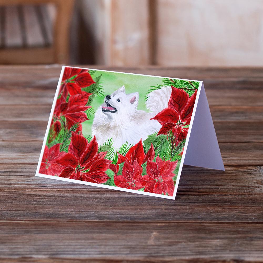 Samoyed Poinsettas Greeting Cards Pack of 8 Blank Cards with Envelopes Whimsical A7 Size 5x7