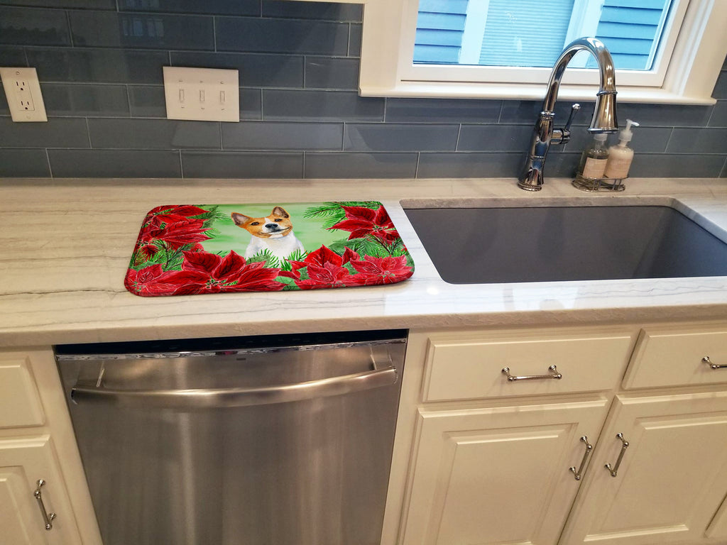 Basenji Poinsettas Dish Drying Mat Absorbent Dish Drying Mat Pad for Kitchen Counter Dish Drainer Mat for Countertop, 14 x 21", Multicolor