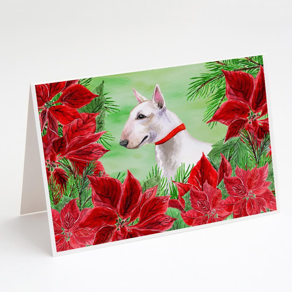 Bull Terrier Poinsettas Greeting Cards Pack of 8 Blank Cards with Envelopes Whimsical A7 Size 5x7