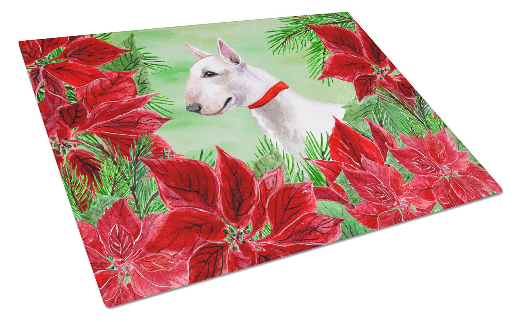 Bull Terrier Poinsettas Cutting Board Tempered Glass Kitchen Cutting Surface, Heat Resistant Chopping, Non-Slip Feet, Food Prep & Serving