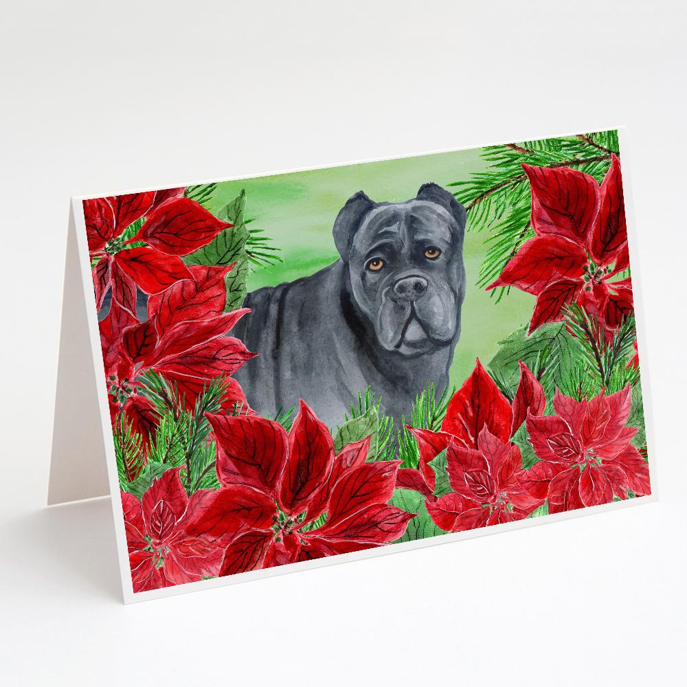 Cane Corso Poinsettas Greeting Cards Pack of 8 Blank Cards with Envelopes Whimsical A7 Size 5x7