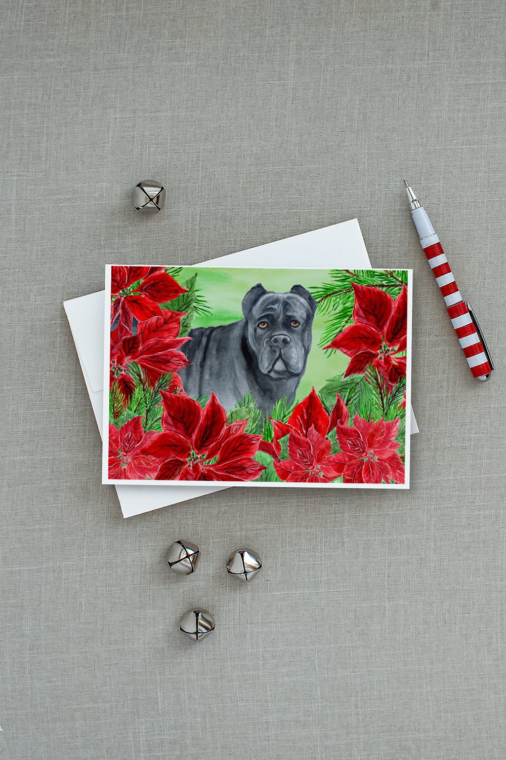 Cane Corso Poinsettas Greeting Cards Pack of 8 Blank Cards with Envelopes Whimsical A7 Size 5x7