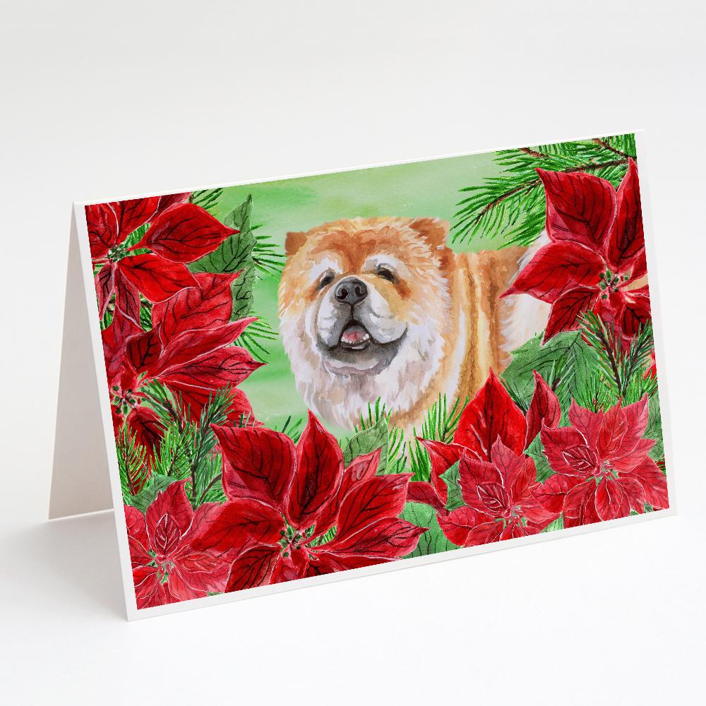 Chow Chow Poinsettas Greeting Cards Pack of 8 Blank Cards with Envelopes Whimsical A7 Size 5x7